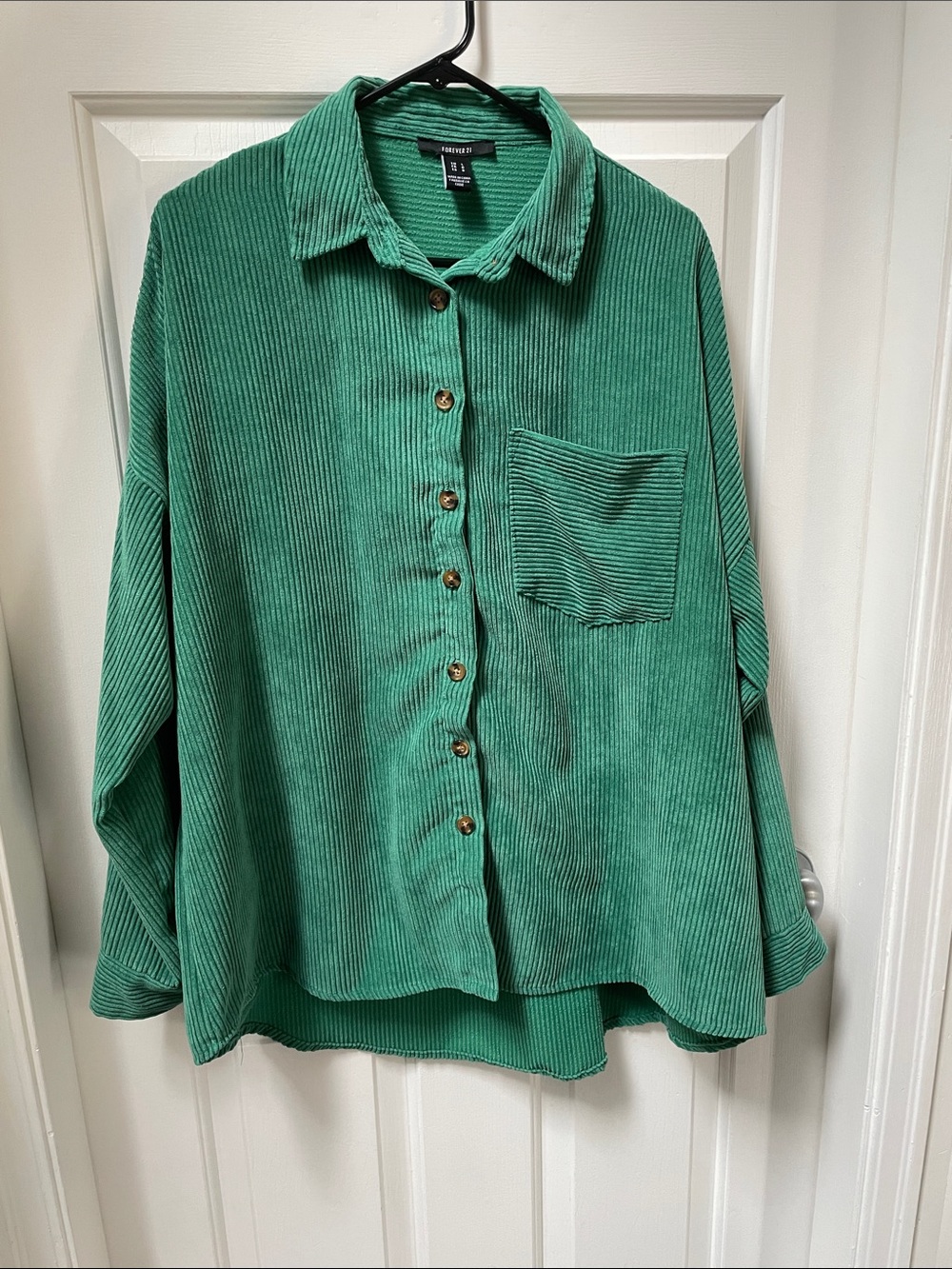 Forever 21 Teal Green Corduroy Button-Down Shirt